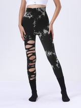 Premium Butt Lifting Yoga Leggings - Hollow Out Tummy Control Athletic Pants with Tie Dye Design