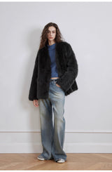 Modern Washed  Wrinkled Jeans Women's Spacious Straight Wide Leg Pants