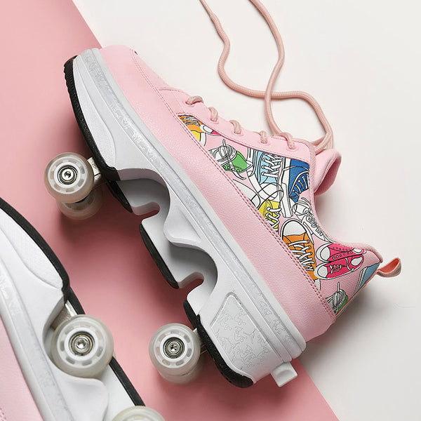 Premium Transformative Roller Skates - Four-Wheel Dual-Use Heelys with Double-Row Design