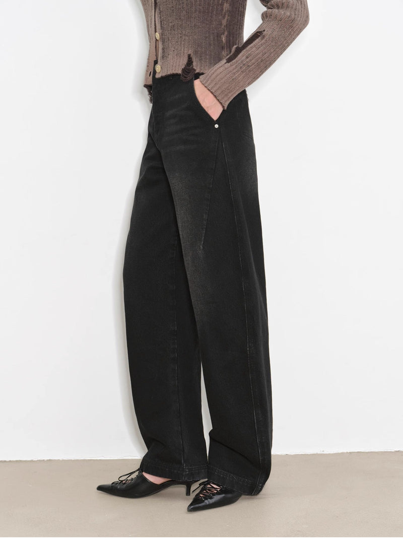 Heavy-Duty Distressed, Slim and Durable Mid-Rise  Cotton Washed Jeans
