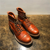 Premium Leather High-Top Work Boots - Men's Trendy All-Match Mid-Top Footwear