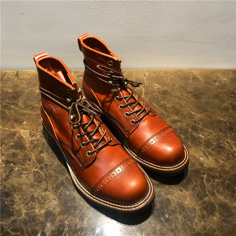 Premium Leather High-Top Work Boots - Men's Trendy All-Match Mid-Top Footwear