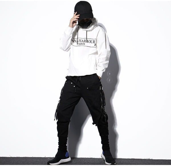 Men's Cotton Cargo Harem Pants - Comfortable Loose Fit Black Trousers Size L