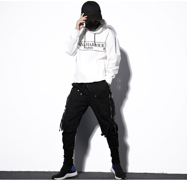 Men's Cotton Cargo Harem Pants - Comfortable Loose Fit Black Trousers Size L
