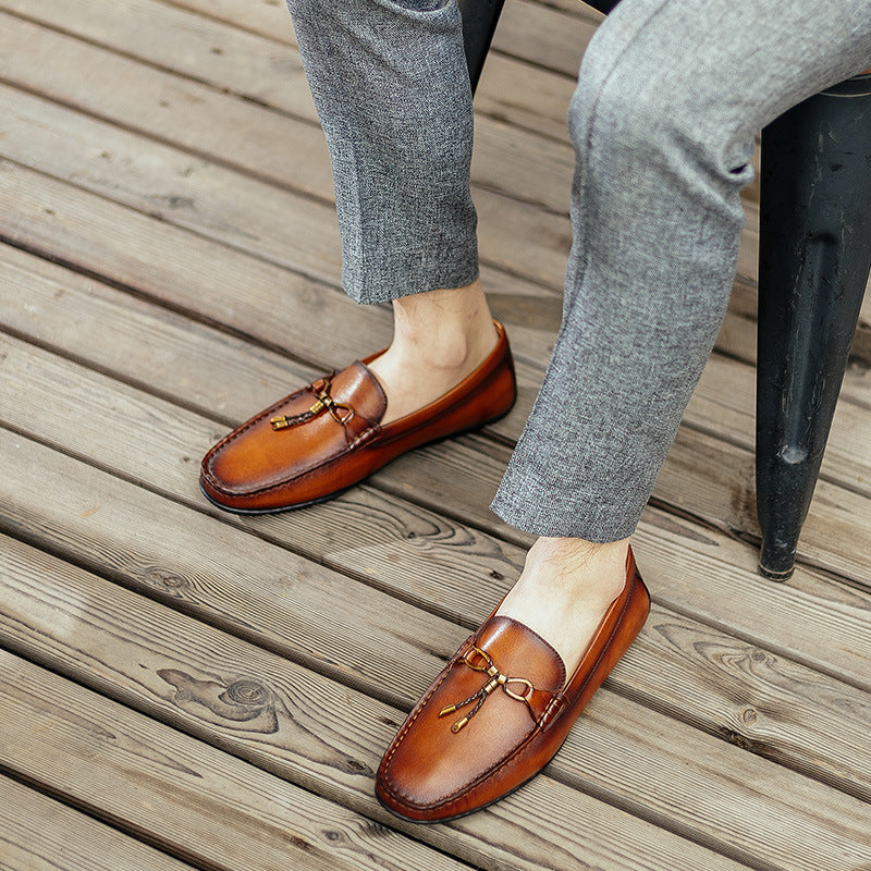 Sophisticated British Handcrafted Leather Slip-On Loafers - Genuine Cowhide Tassel Shoes