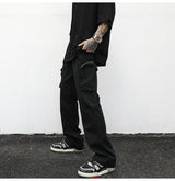 Stylish Black Wide-Leg Cargo Overalls with Multiple Pockets