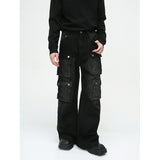 Retro Multi-Pocket Wide Leg Cargo Jeans - Korean Style Men's Tooling Pants
