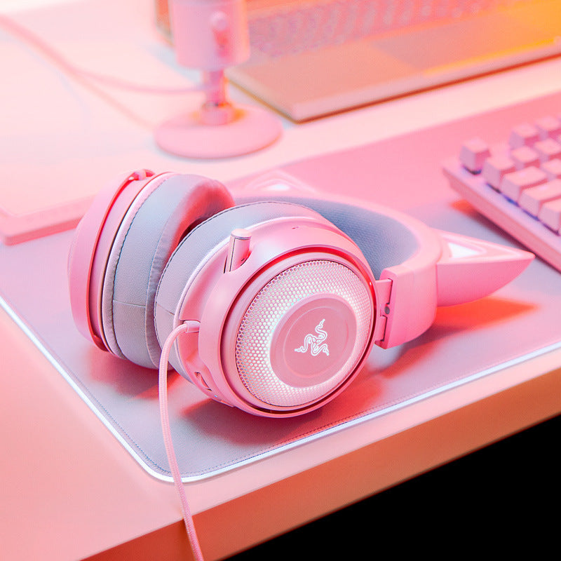 Luminous Cat Ear Gaming Headset - USB Wired Headphones with LED Glow