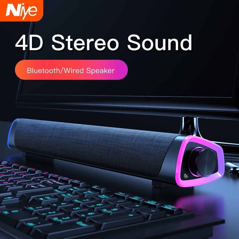 Premium 4D Bluetooth Computer Speaker Bar - Stereo Sound Subwoofer for MacBook & PC