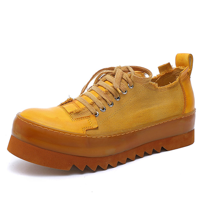 Handcrafted Artisan Leather Canvas Breathable Thick-Soled Designer Shoes