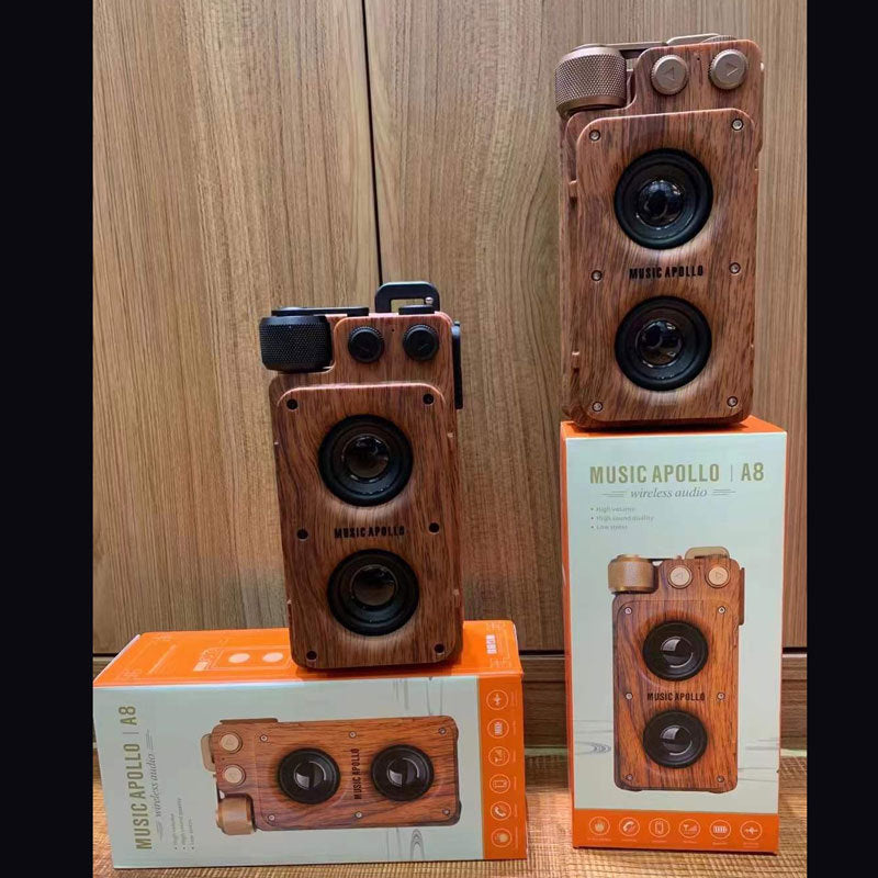 Premium Wood Grain Bluetooth Speaker - Wireless Dual Audio with Card Slot