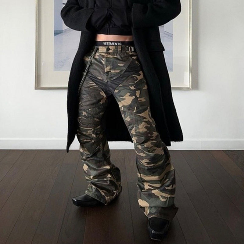 Stylish Men's Wide Leg Cargo Pants with Zipper Design