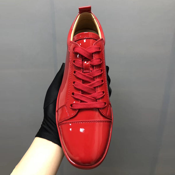 Premium Patent Leather Casual Couple Shoes - Breathable Flat Heel Sneakers