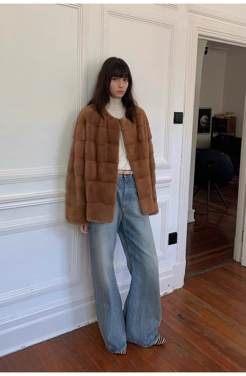 Modern Washed  Wrinkled Jeans Women's Spacious Straight Wide Leg Pants