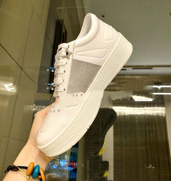 Premium Pearl Sequin Platform Sneakers - Trendy Lace-Up Casual Sports Shoes