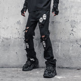Rebellious Skull Crossbones Distressed Denim - Men's Statement Jeans