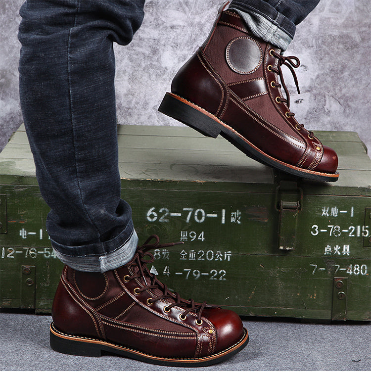 Sophisticated Outdoor High-Top Leather Boots - Men's Retro Style