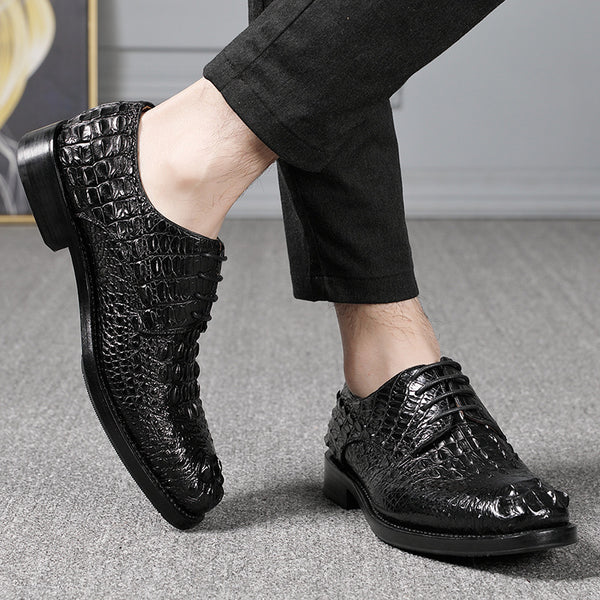 Premium Handmade Men's Crocodile Leather Business Shoes - Round Toe Formal Footwear
