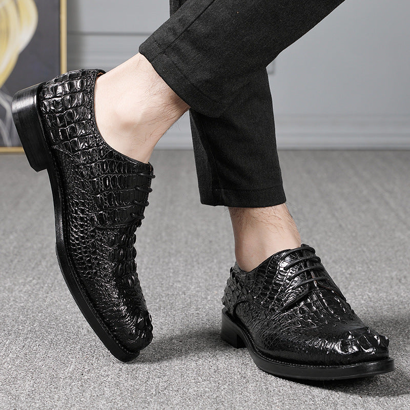 Premium Handmade Men's Crocodile Leather Business Shoes - Round Toe Formal Footwear