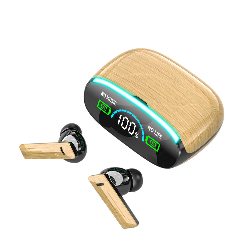 Wireless Bluetooth Earbuds - Wood Grain Design with Noise Canceling & 120H Battery Life