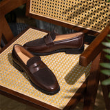 Premium Square Toe Men's Leather Color Block Casual Shoes - Comfortable Daily Wear