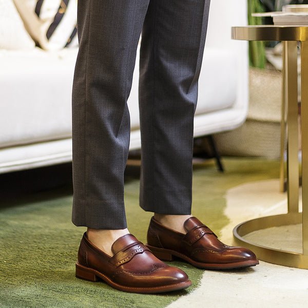 Premium Handcrafted Men's Business Casual Loafers - Carved Leather Dress Shoes