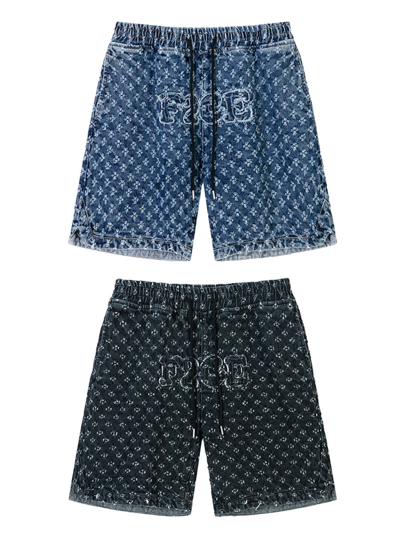 Vintage Distressed Denim Shorts - Casual Frayed Cotton Shorts for Men