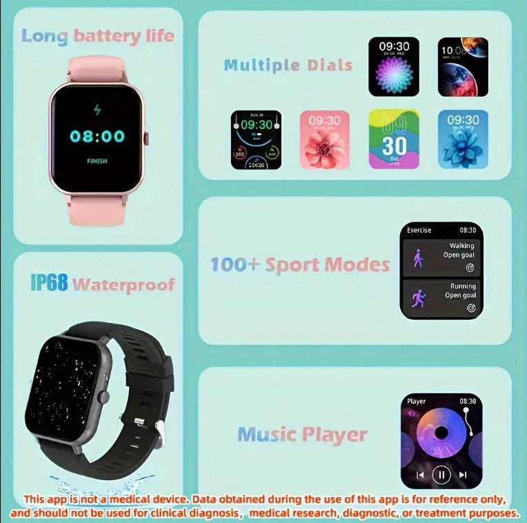 Premium Square Smartwatch with Bluetooth Calling & Heart Rate Monitor - Waterproof Fitness Tracker for iOS & Android