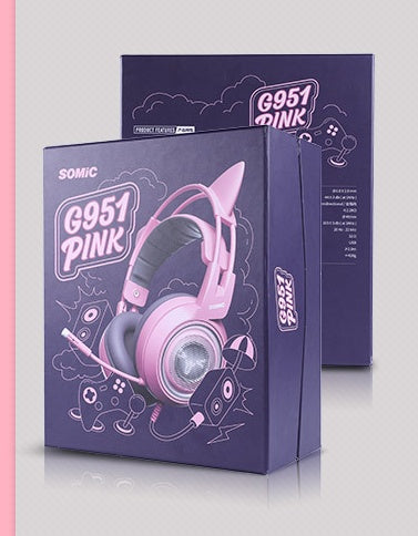 G951 Gaming Headset - USB 7.1 Virtual Surround Sound with LED Cat Ears & Vibration Technology