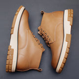 Men's British Style Martin Boots - Yellow Casual High-Top Leather Shoes with Thick Sole
