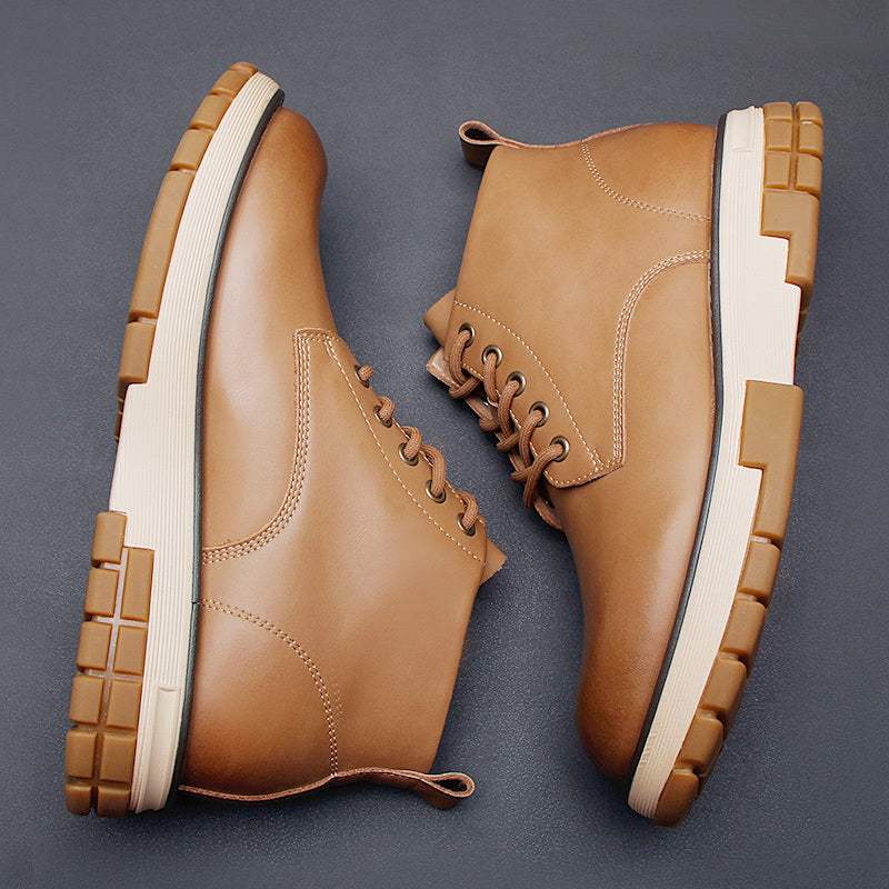 Men's British Style Martin Boots - Yellow Casual High-Top Leather Shoes with Thick Sole