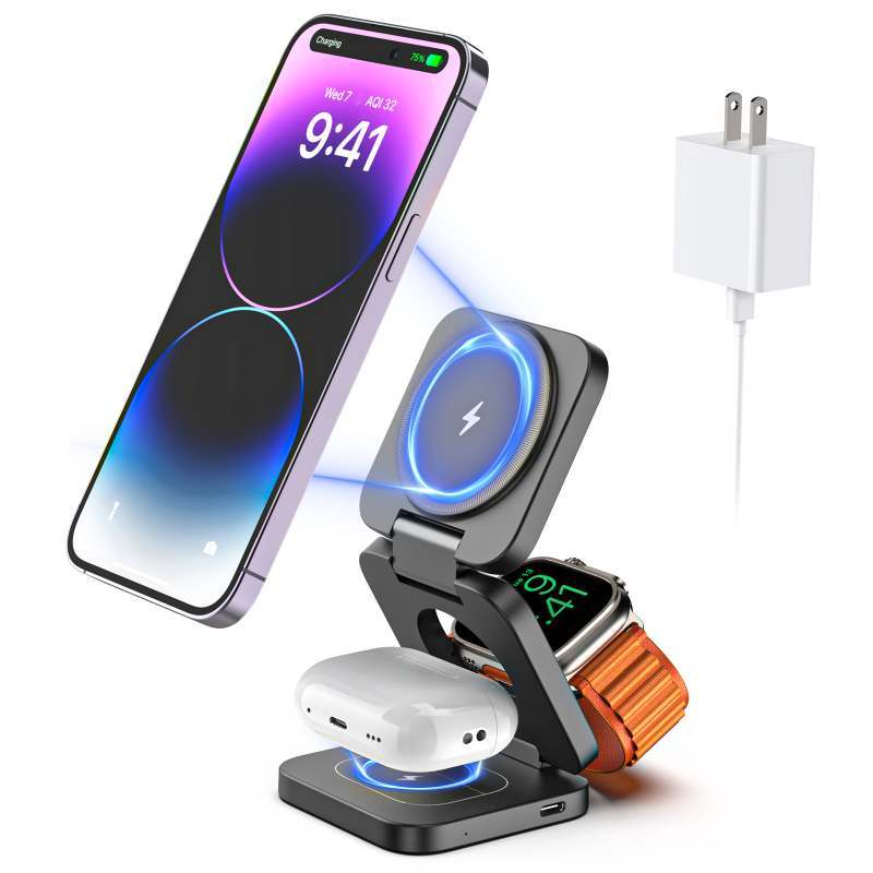 3-in-1 Magnetic Wireless Charging Station - Premium Desktop Charger