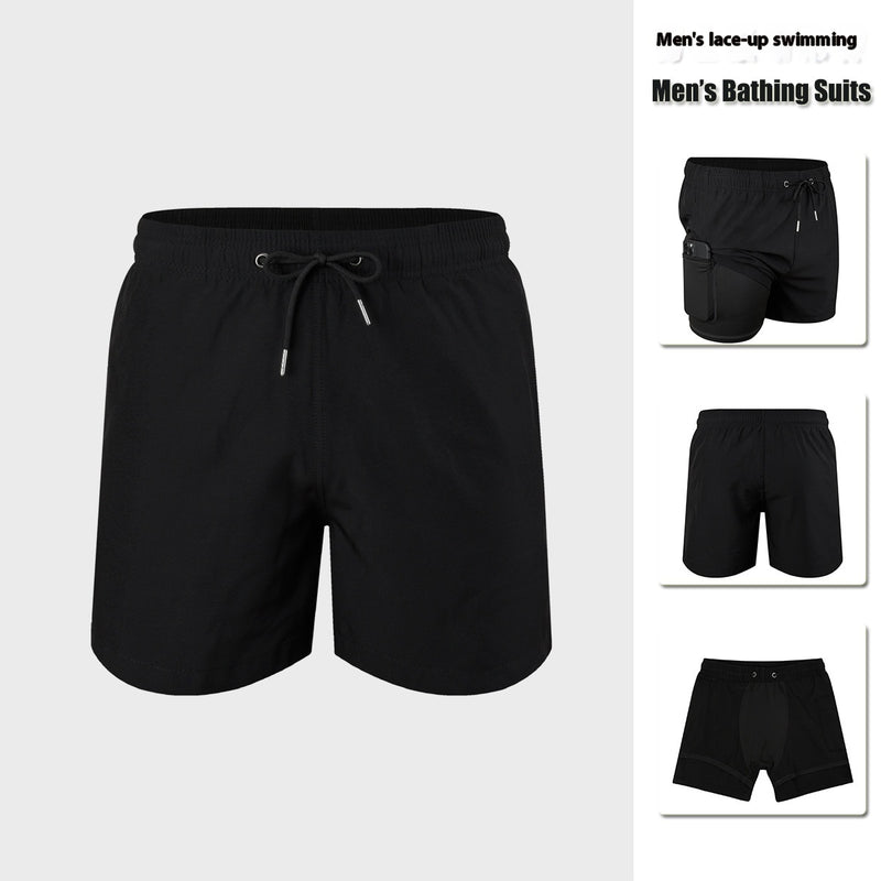 Premium Anti-Embarrassment Double Layer Swimming Trunks for Men - Quick Dry Beach Shorts