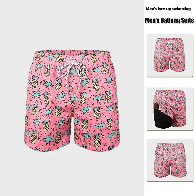 Premium Anti-Embarrassment Double Layer Swimming Trunks for Men - Quick Dry Beach Shorts