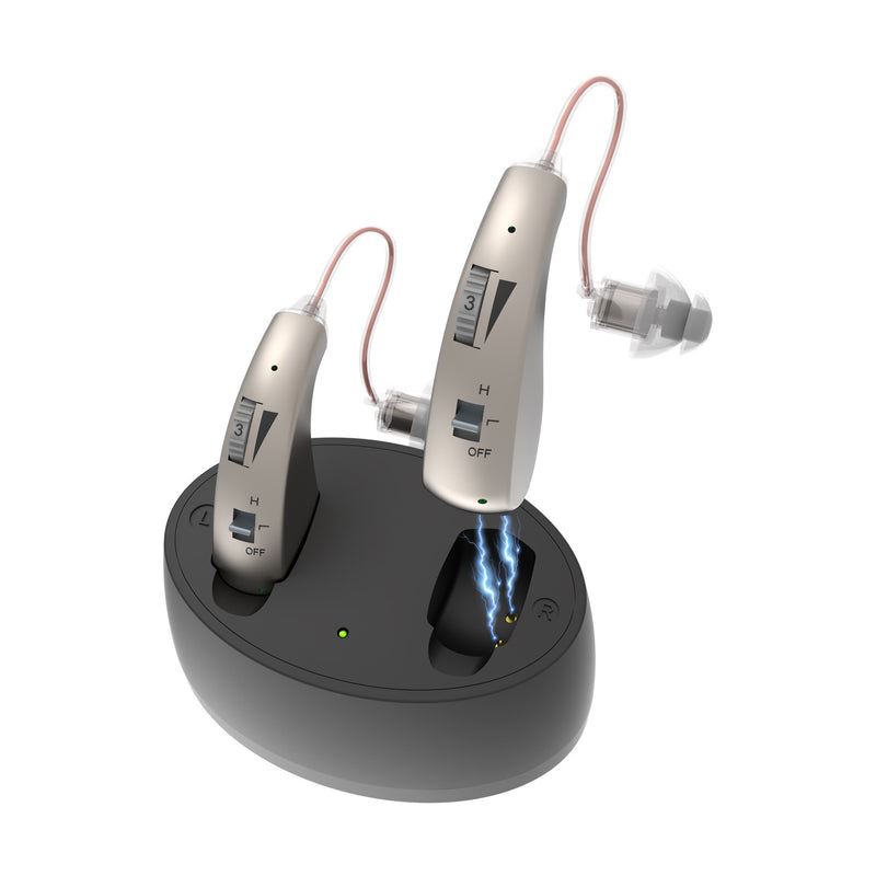 Rechargeable Digital Hearing Aid with Charging Case - Behind-the-Ear Sound Amplifier