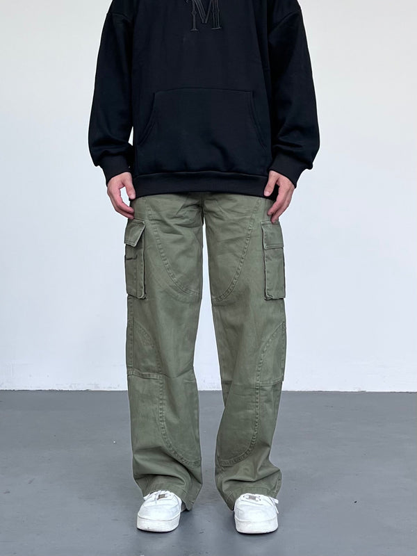 Vintage Washed Denim Overalls - Loose Straight Leg Men's Cargo Pants