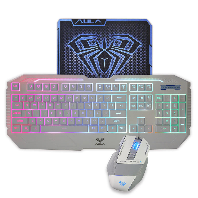 Illuminated Gaming Keyboard & Mouse Combo - Backlit RGB Set with Multimedia Keys