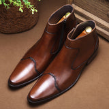 Premium Korean Style Men's Leather Martin Boots - Waterproof Cowhide Mid-Calf Boots