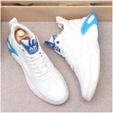 Men's Premium White & Blue High-Top Sneakers - Color Block Design Casual Shoes