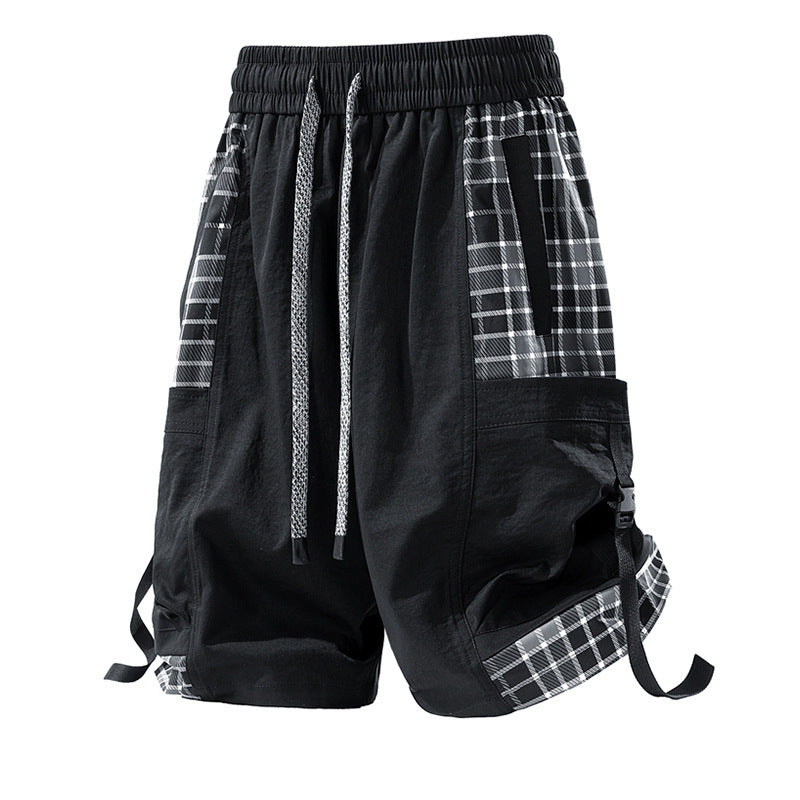Plaid Stitching Casual Shorts Men's Loose Cargo Shorts