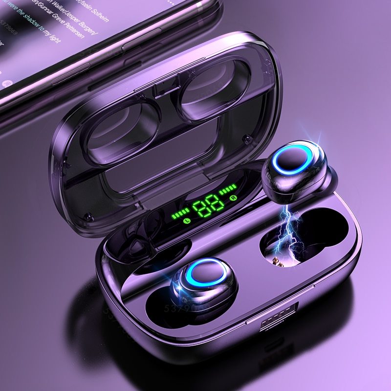 Premium Bluetooth 5.0 Wireless Earbuds with Digital Display - Waterproof Sports Headphones