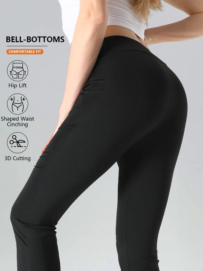Premium Sharkskin Texture High-Waisted Flare Leggings - 4-Piece Sculpting Set