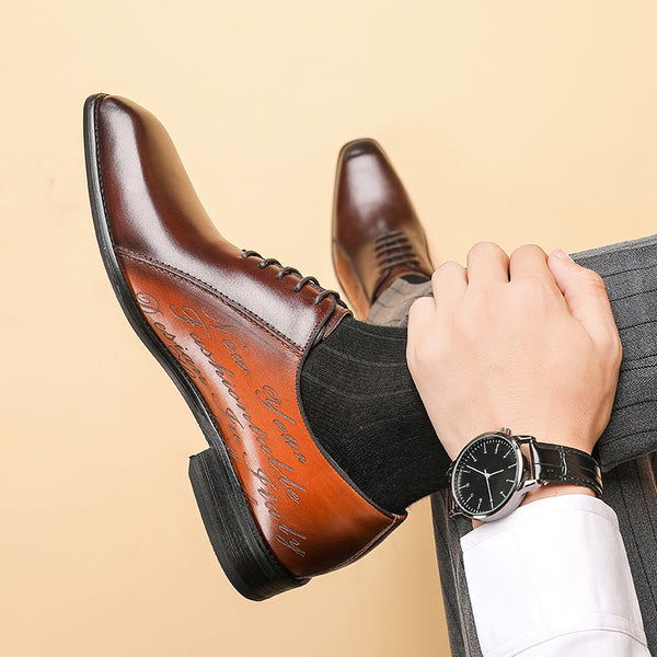 Genuine Leather Plus Size Oxford Men's Colorblock Square Toe Business Dress Shoes