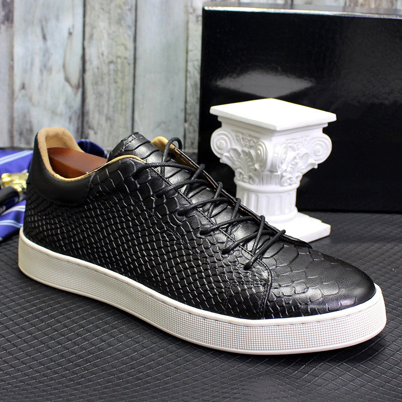 Premium Men's Embossed Leather Dress Shoes - Pointed Toe Lace-Up Formal Footwear
