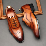 Premium British Leather Oxford Shoes - Men's Pointed Toe Business Formal Lace-Up Dress Shoes