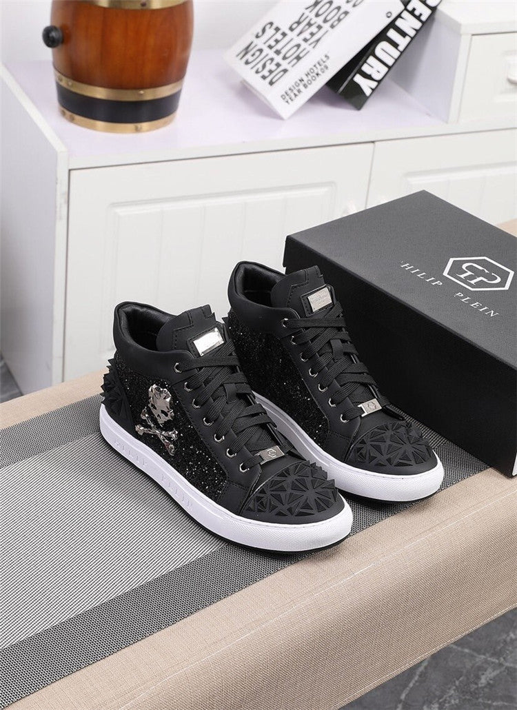 Premium Genuine Leather High-Top Skeleton Design Men's Breathable Shoes
