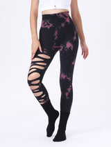 Premium Butt Lifting Yoga Leggings - Hollow Out Tummy Control Athletic Pants with Tie Dye Design
