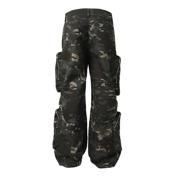 Military-Inspired Jungle Camouflage Cargo Pants - Multi-Pocket Wide Leg Workwear
