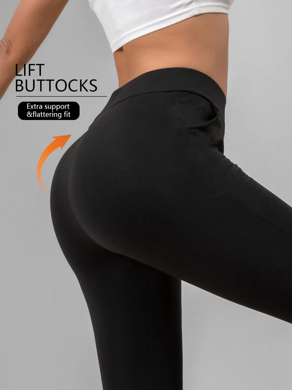 Premium Sharkskin Texture High-Waisted Flare Leggings - 4-Piece Sculpting Set