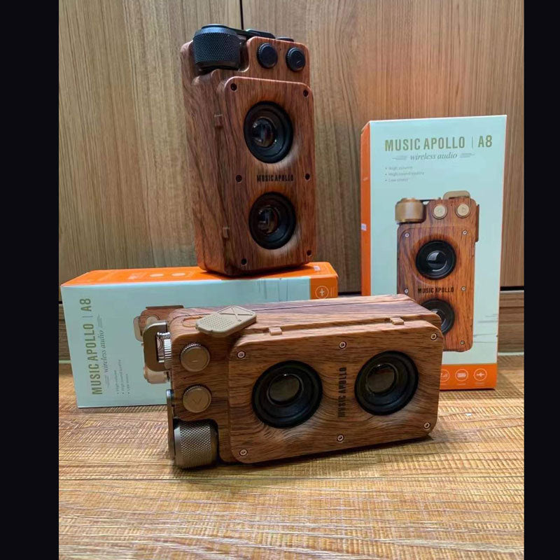 Premium Wood Grain Bluetooth Speaker - Wireless Dual Audio with Card Slot